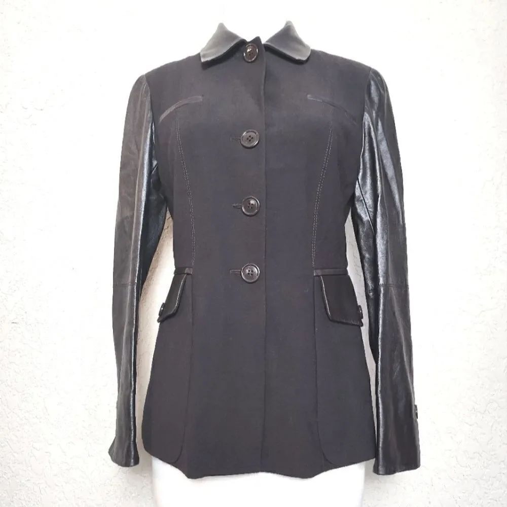 Tomaso Stefanelli Alessandra Wool Leather Jacket Size 40  Made In Italy Brown